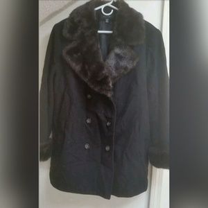 NEW Black Peacoat Faux Fur Trim